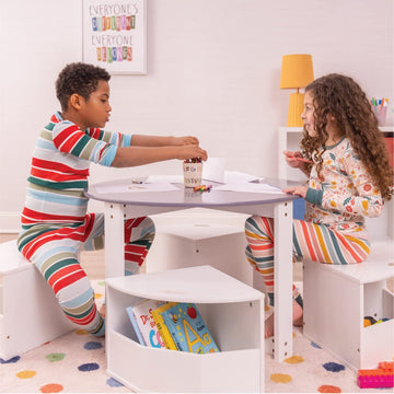 Toddler Table and Chair Set - Round Kids Activity Table With 4 Storage Stools, Nesting Design for Toddlers, Kids Play