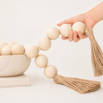 Extra Large Wood Bead Garland with 1.6" Diameter Wooden Beads and Tassels, 41" Long Rustic Farmhouse Country