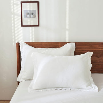 100% French Linen Pillow Shams Basic Style - Pack of 2 - Washed Solid Color Natural Flax Soft Breathable - White