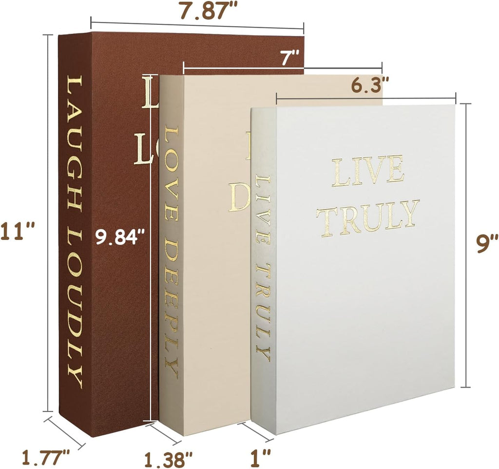 Aesthetic Decorative Books, Set of 3 Linen Faux Books for Decoration | Fake Book Boxes with Storage Space, No