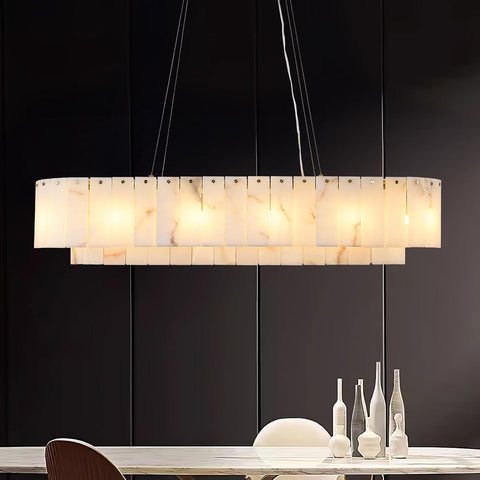 L40in Alabaster Rectangular Chandelier for Dining Room, Modern White Marble Oval Chandeliers for Kitchen Island, Rectangle Chandelier for Dining Table (Dimmable Bulbs INCL) A125-B0F4R84ZMF