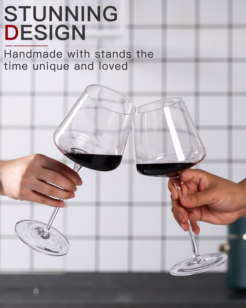 White Red Wine Glasses Set of 6 - 18oz Clear【Hand Blown】 Crystal Wine Glass - Tall Long Stem Modern Wine Glasses
