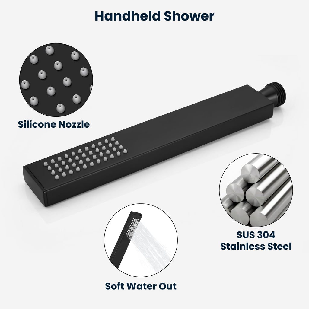 Rainfall Shower System with Full Body Jets 6pcs Matte Black