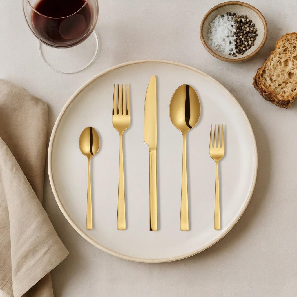 Silverware Set for 6, 30-Piece Oxford Flatware Set, Flat Handle Stainless Steel Cutlery Set with Fork Knife Spoon