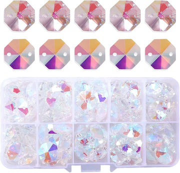 Lot 100pcs AB Color Glass Octagon Beads for Crystal Chandelier Parts Replacement DIY Lamp Hanging Pendant Suncatcher