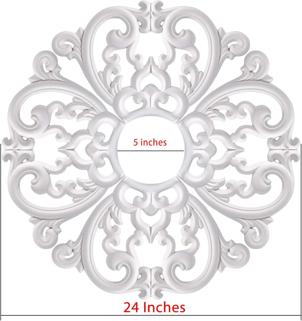 24" OD x 5" ID White Ceiling Medallion 4-Piece Set Ceiling Medallion for Chandelier Decoration, Quick and Easy