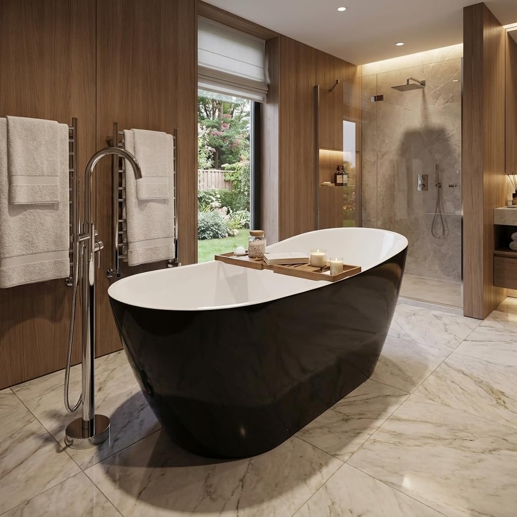 67" Deep Soaking Bathtub, Non-Slip Acrylic Tub with Chrome Drain, cUPC Certified, Ergonomic Modern Bath for Bathrooms