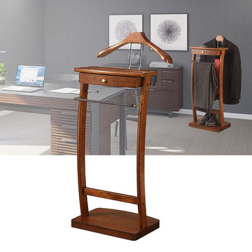 Suit Valet Stand with Tray, Wood Valet Stand for Men, Floor Standing Clothes Valet Stand, Valet Stand Living Room Bed