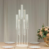 Clear 33 in Round 7 Arm Acrylic Cluster Taper Candle Holder Candelabra - Wedding Reception Party Dining Table Home