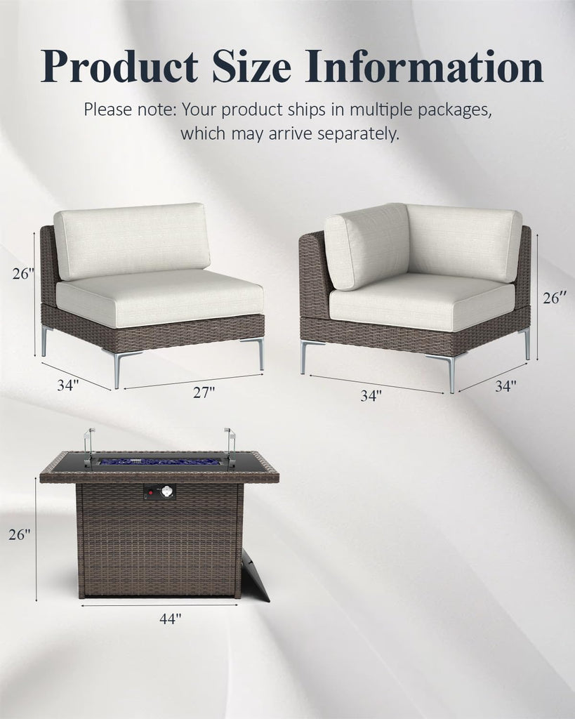 6-Piece Outdoor Modular Wicker Sectional Sofa with Fire Pit Table