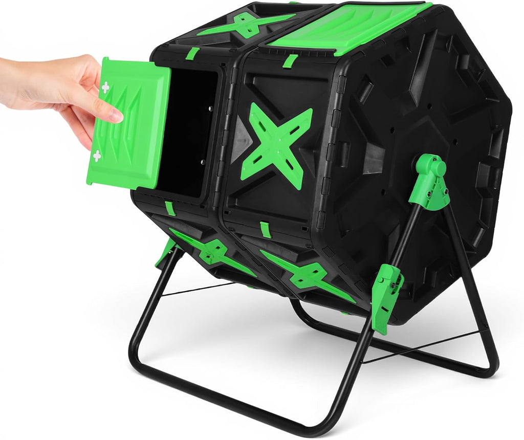 140L Dual Chamber Efficient Outdoor Compost Bin with Sliding Door 360