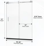 Shower Door, 56-60" W x 72" H Frameless Shower Door, Shower Glass Door with 5/16" (8mm) Clear SGCC Tempered Glass