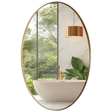 Gold Oval Mirrors, 20x28 Inch Brushed Gold Stainless Steel Metal Framed Oval Wall, Modern Vanity Wall Mount