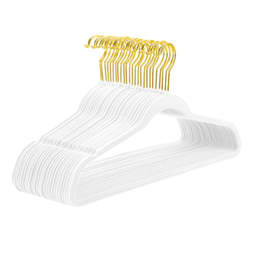 Premium Velvet Hangers Pack 50 Pcs Heavyduty - Non Slip Slimline - Velvet Suit Hangers White - Gold Hooks, Space