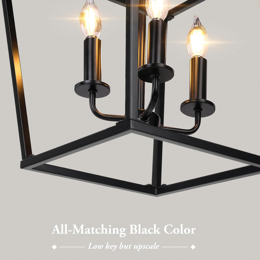 Farmhouse Chandelier 4-Light, Black Pendant Light Fixture for Kitchen Island Dining Room