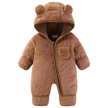 Baby Winter Snowsuit Fleece Bear Hooded Jumpsuit for Infant
