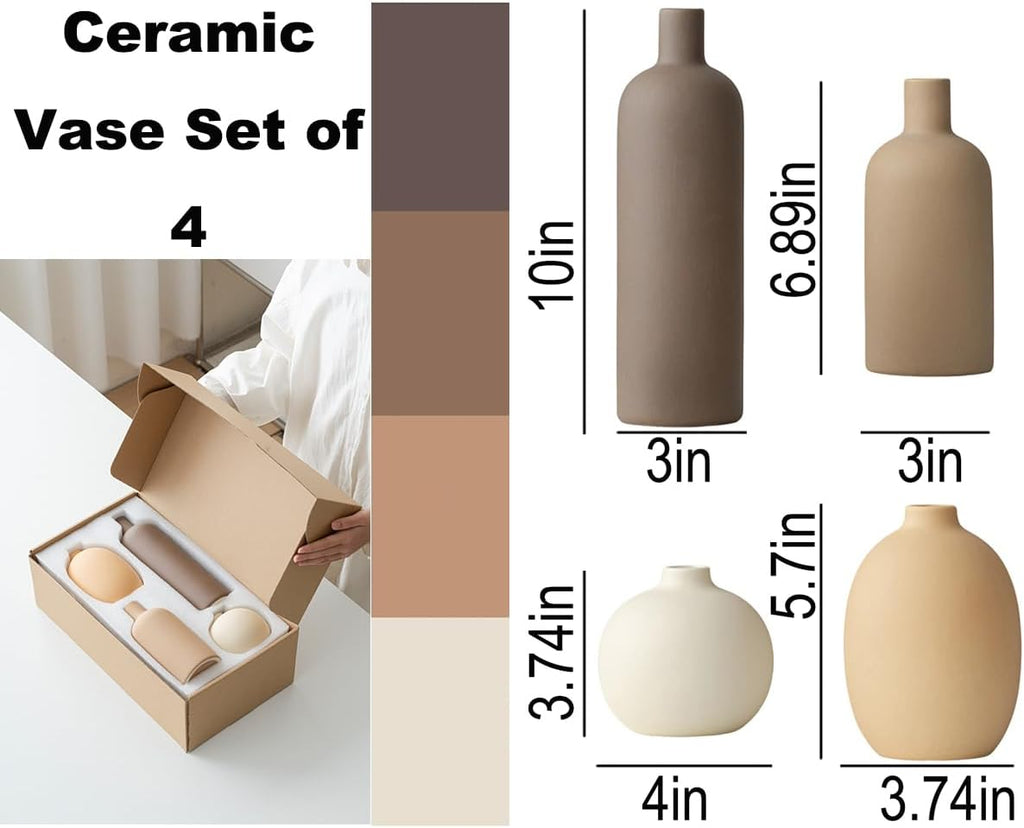 Modern Ceramic Vase Set, Neutral Colors, Decorative Vases