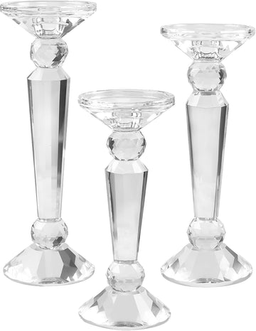 Crystal Candle Stick Holders Set of 3, Clear Crystal Taper/Pillar Candles Holder Table Centerpieces for Party and