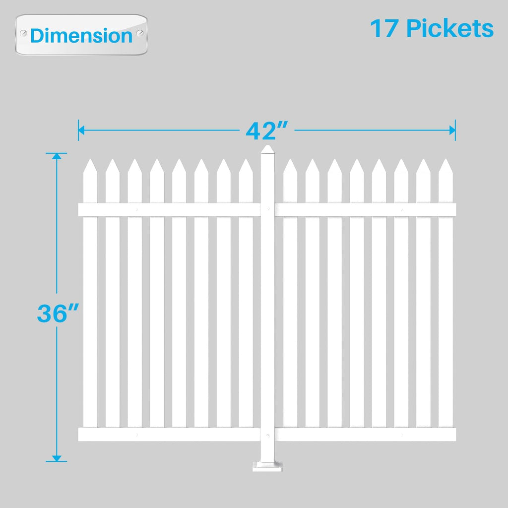 6 Sets Vinyl Picket Fence Panels 36" H x 84" W White PVC Decorative Fence for Front Yard Porch Deck Pool Air