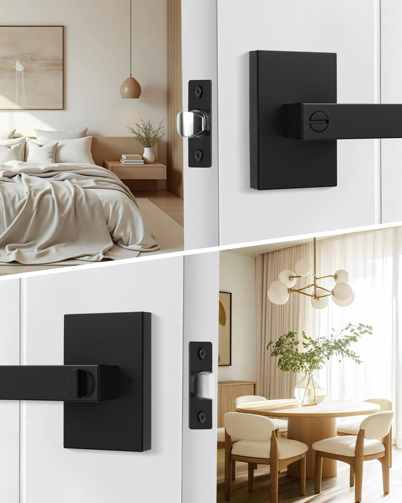 Black Door Handles Privacy Door Levers, Heavy Duty Zinc Alloy Matte Black Interior Door Handles Bathroom (6 Pack)
