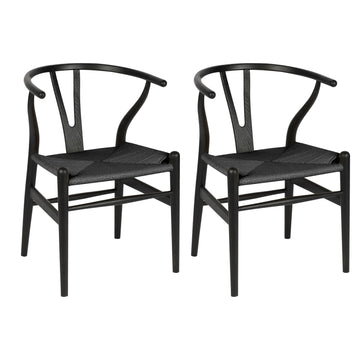 Wishbone Chairs Set of 2, Solid Ash Wood Dining Chairs (Black)
