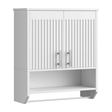 Fluted Bathroom Wall Cabinet, Farmhouse Medicine Cabinet with 2 Fluted Doors, Wall Storage Shelf with Towel Rack