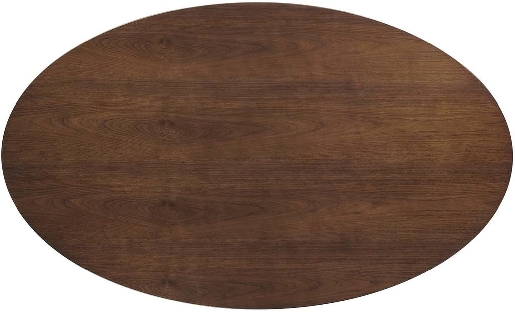 Inspired Saarinen Style Tulip Oval Pedestal Dining Table — Black Base / Walnut Top, 78″ Oval
