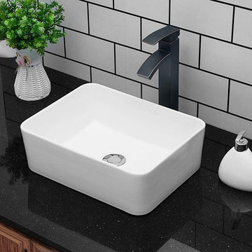 Vessel Sink Rectangular - 16"x12" Modern White Bathroom Sink Rectangle Above Counter Porcelain Ceramic Vessel Vanity Sink Art Basin