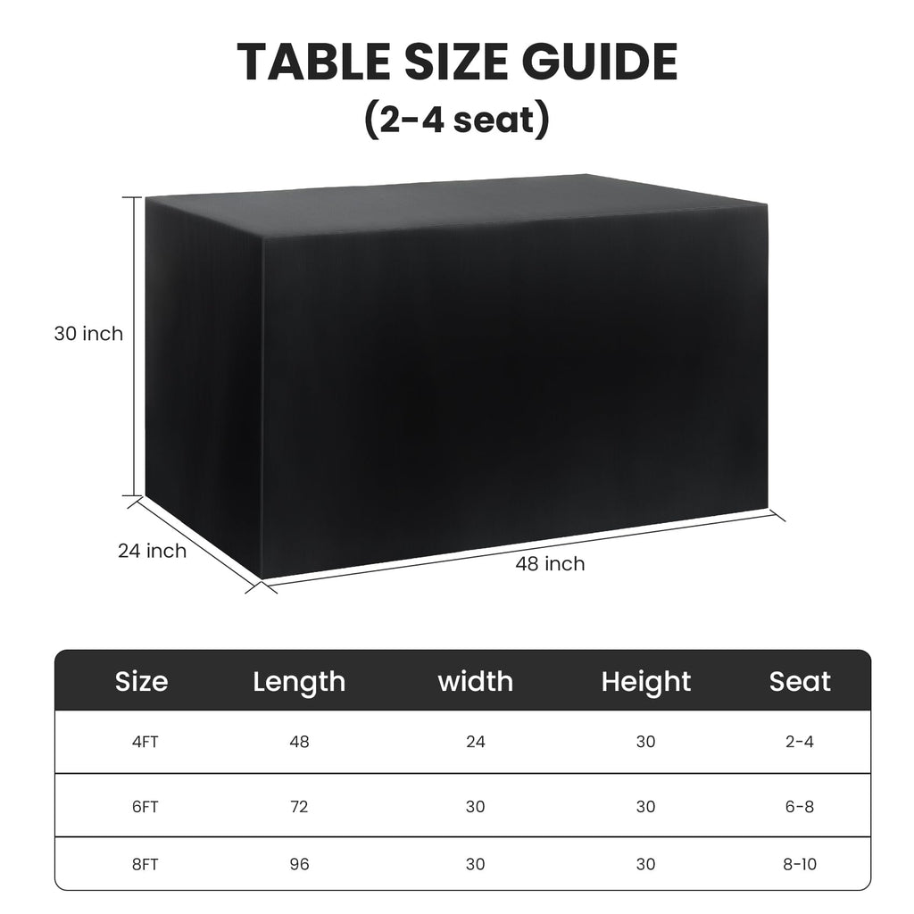 2 Pack Fitted Tablecloth for 4 Foot Rectangle Tables 48 x 24 Inch Black Table Covers Water Resistant Polyester Table