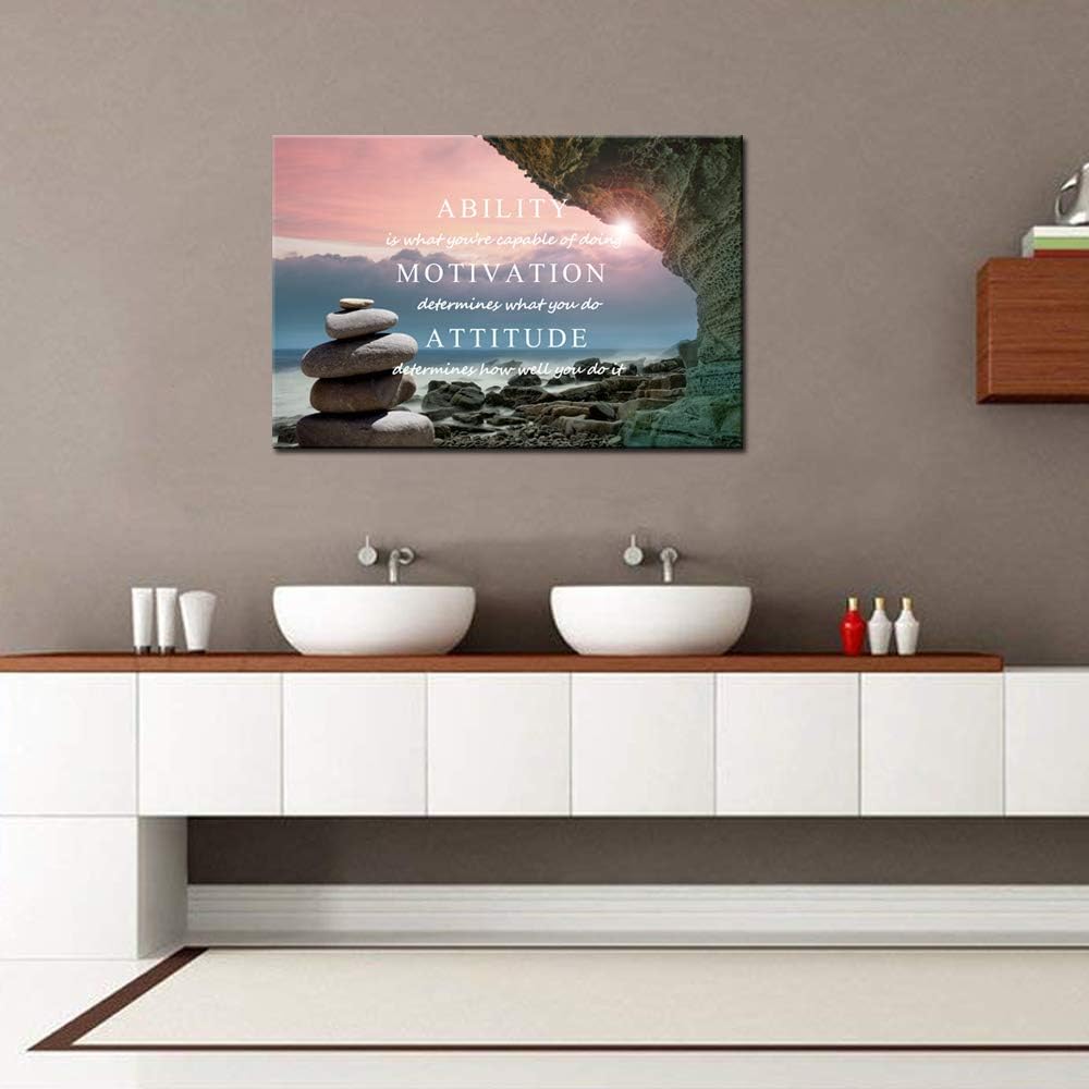 Inspirational Wall Art Ability Quotes Motivation Attitude Saying Posters Print on Canvas Zen Stone on Beach Picture
