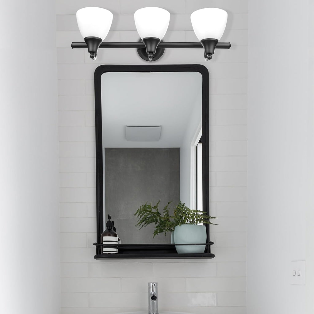 Jayden 5-Piece All-In-One Bathroom Set, Oil Rubbed Bronze, 3-Light Vanity Light with Frosted Glass Shades, Towel Bar