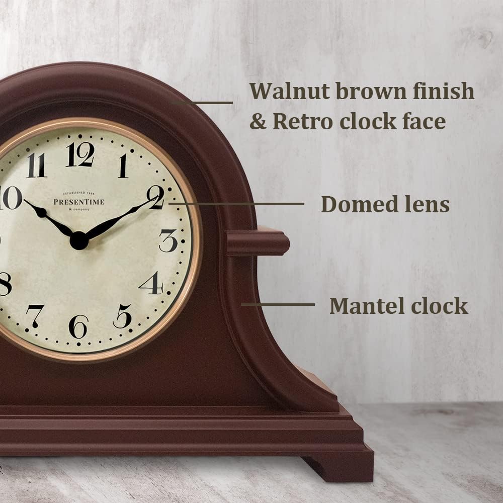 Presentime & Co. Mantel Clock Vintage Farmhouse Series, Napoleon Desk & Shelf Clock, 13 x 10 inch, Domed Lens