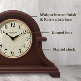 Presentime & Co. Mantel Clock Vintage Farmhouse Series, Napoleon Desk & Shelf Clock, 13 x 10 inch, Domed Lens
