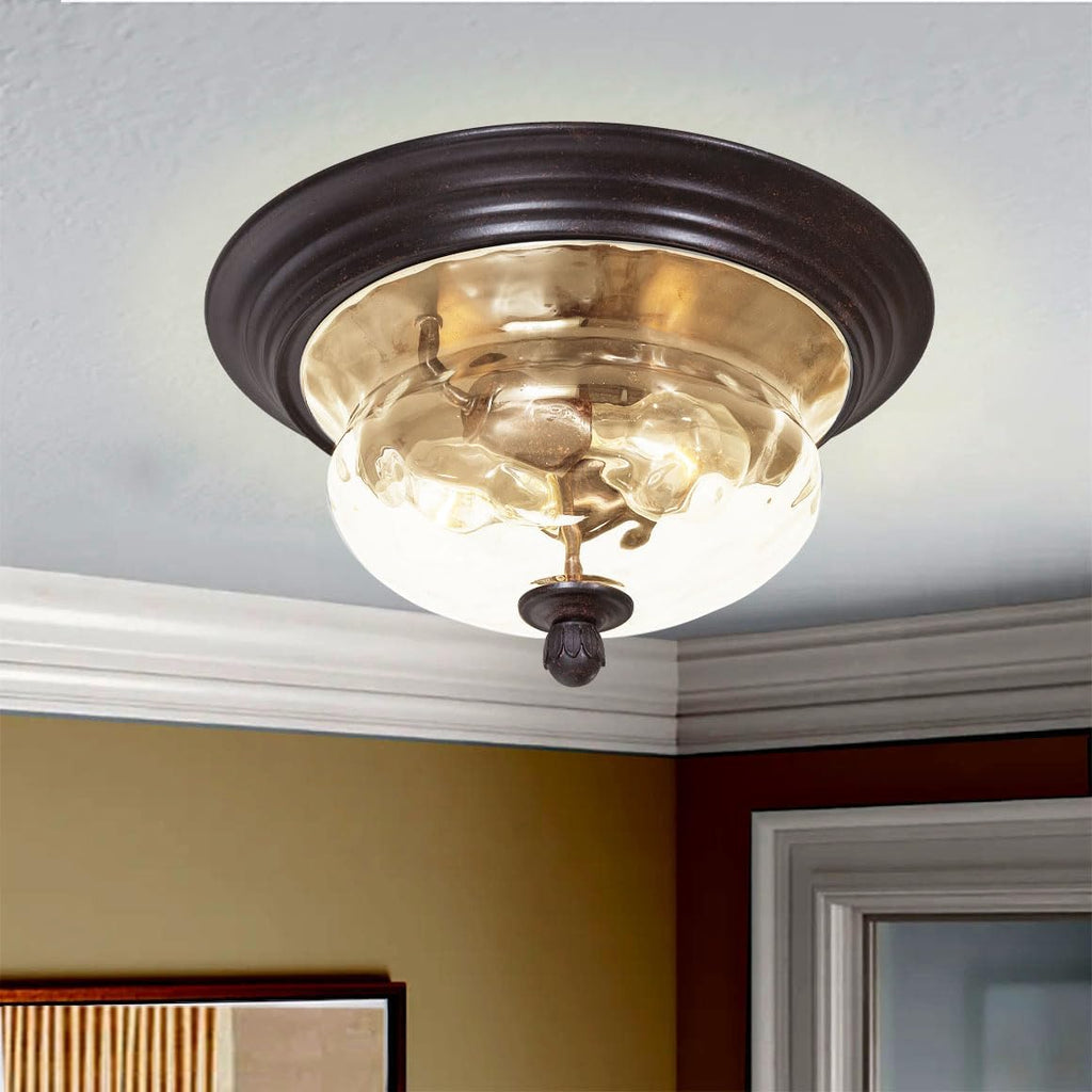 Merrimack Flush Mount, 2-Light, 120 Total Watts, 13-in H x 7.25-in W, Corona Bronze
