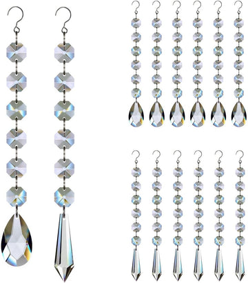 Teardrop Crystals Garland 12 Strands, Hanging Chandelier Crystals Clear - 38mm/55mm Glass Beads Chain for Decoration