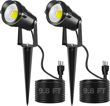 2 Pack Outdoor Spot Lights, 5W LED Landscape Spotlights Lighting with Spiked Stand Waterproof for Yard, Garden, Lawn
