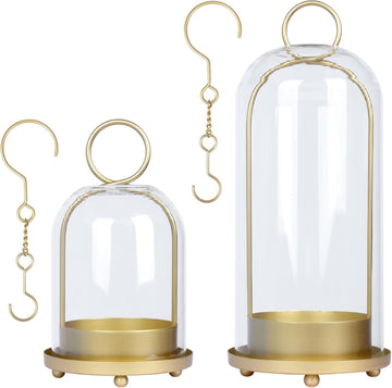 5" & 4" Hurricane Glass Candle Holders, Set of 2 Metal Candle Holder with Handmade Sturdy Glass Dome, Candle Lantern