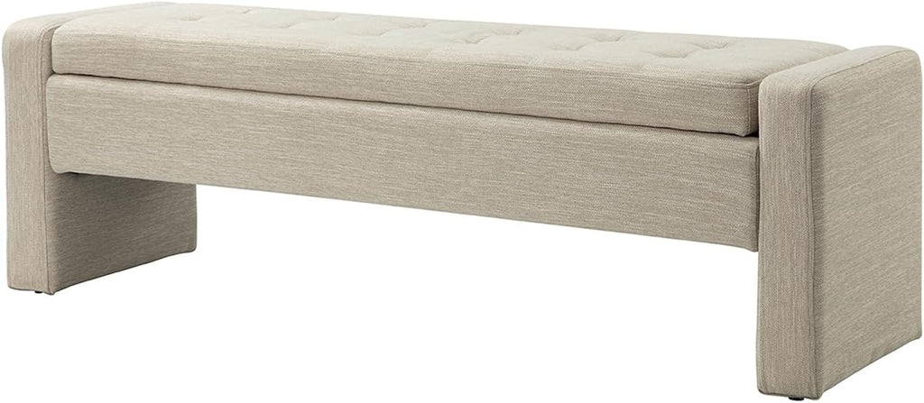 55" Modern Upholstered Storage Bench with Tufted Seat, Fabric Ottoman Bench , or Living Room, Soft Close Hinge,Beige