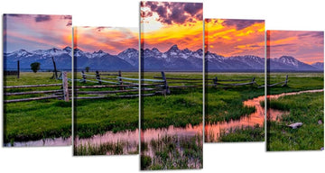 5 Pieces Grand Teton National Park USA Landscape Wall Art Canvas Print Sunset Nature Picture Modern Home Decor