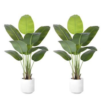 Artificial Bird of Paradise Plant 4Ft Tall Fake Tropical Palm Tree Large Fake Plants with 9 Silk Banana Leaves Faux