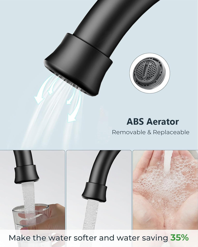 Matte Black Bathroom Faucets, 4 Inch Centerset Bathroom Sink Faucet 2 or 3 Hole with Pop up Drain and cUPC Hose