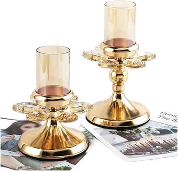 Crystal Candle Holder Luxury Gold Plated Candlestick Table Centerpiece Romantic Stand Home Decoration(One Set)