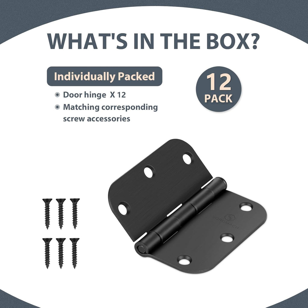 Door Hinge 3 1/2 Inch Interior Door Hinges Matte Black 3.5 Inch Interior Hinges Flat Iron Hinge 3 ½"x 3 ½" Door