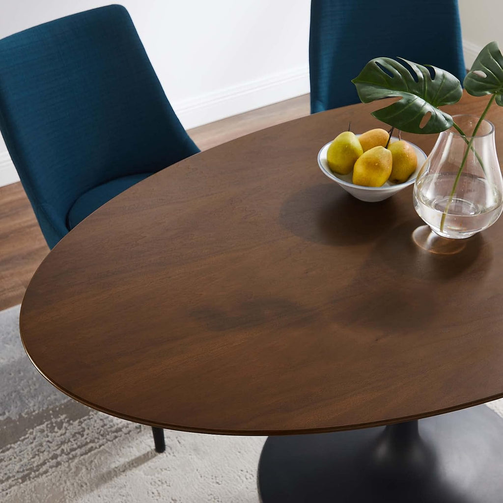 Inspired Saarinen Style Tulip Oval Pedestal Dining Table — Black Base / Walnut Top, 60″ Oval