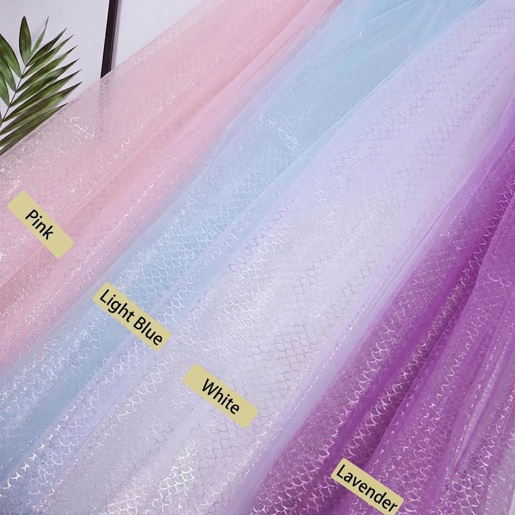 Iridescent Organza Table Runner Glitter Fish Scale Tulle Mesh Fabric