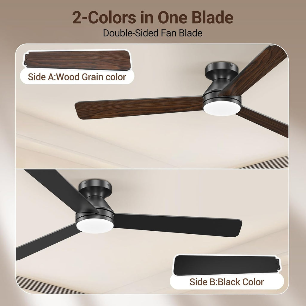52 Inch Low Profile Ceiling Fan with Light and Remote Control,Reversible, LED Dimmable for Bedroom Living Room Indoor/Outdoor Patio Use