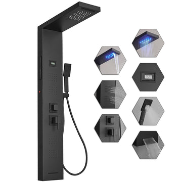 Black Shower Panel, Bathroom Shower Panel Tower System with Temperature Display Wall Mount