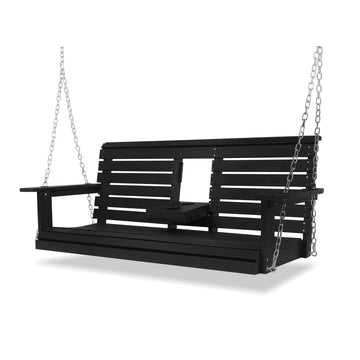 Poly Lumber 3-Seat Porch Swing, HIPS 5-Feet Bench Swing with Foldable Cup Holders, 18/8 Stainless Steel Hardware, High