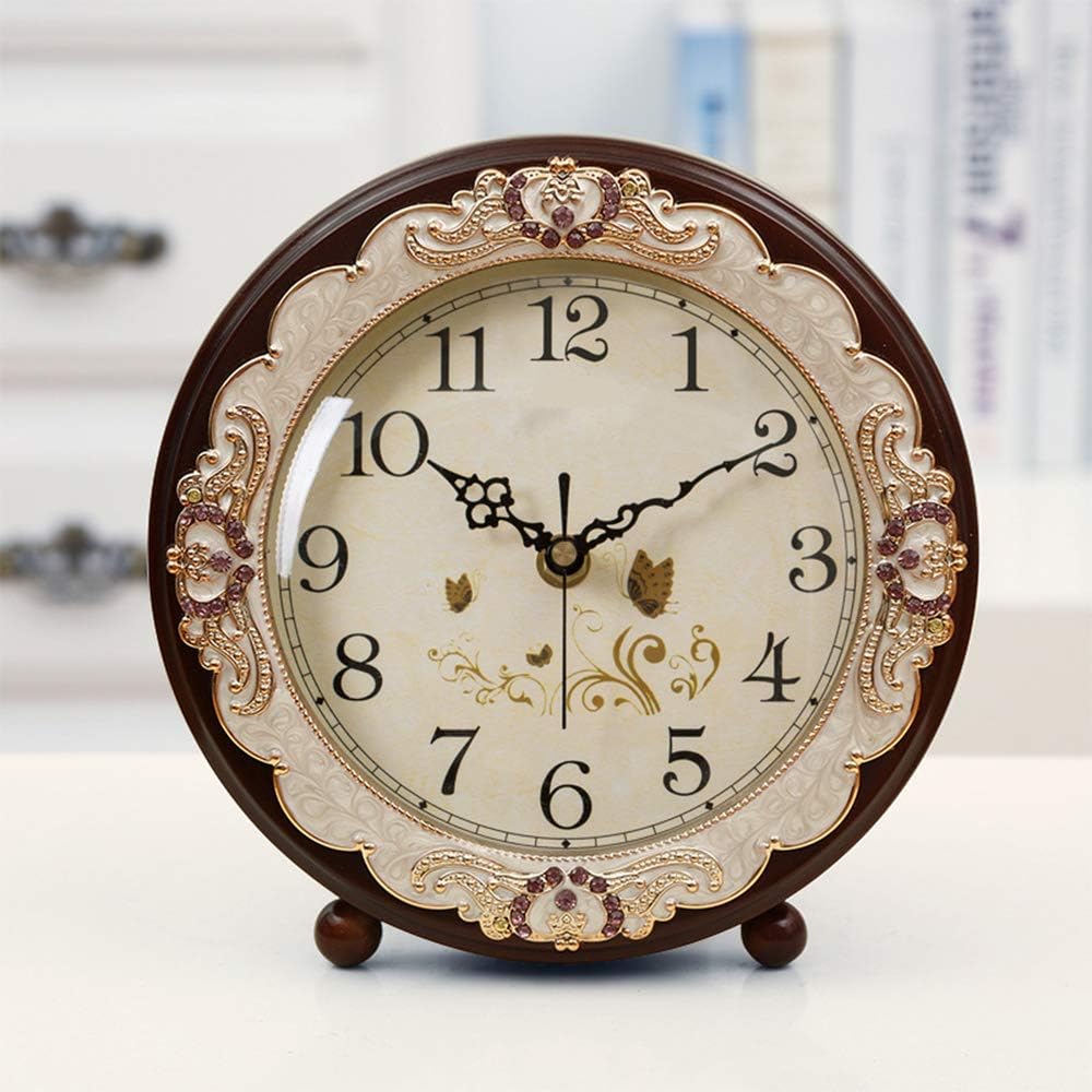 Vintage Table Clock, Retro Non-Ticking European Style Beside Desk Clock Battery Operated Silent Quartz Movement