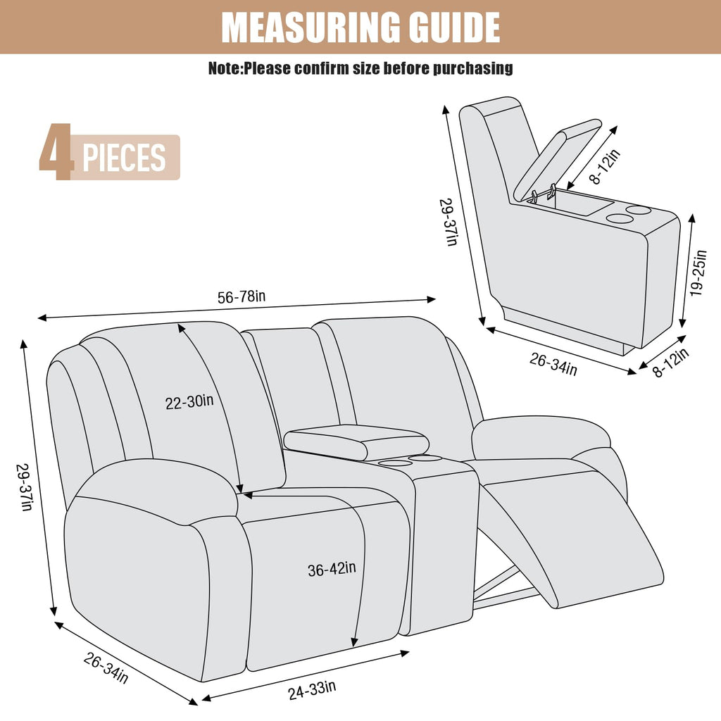 Stretch Recliner Loveseat Cover with Middle Console, Dark Gray